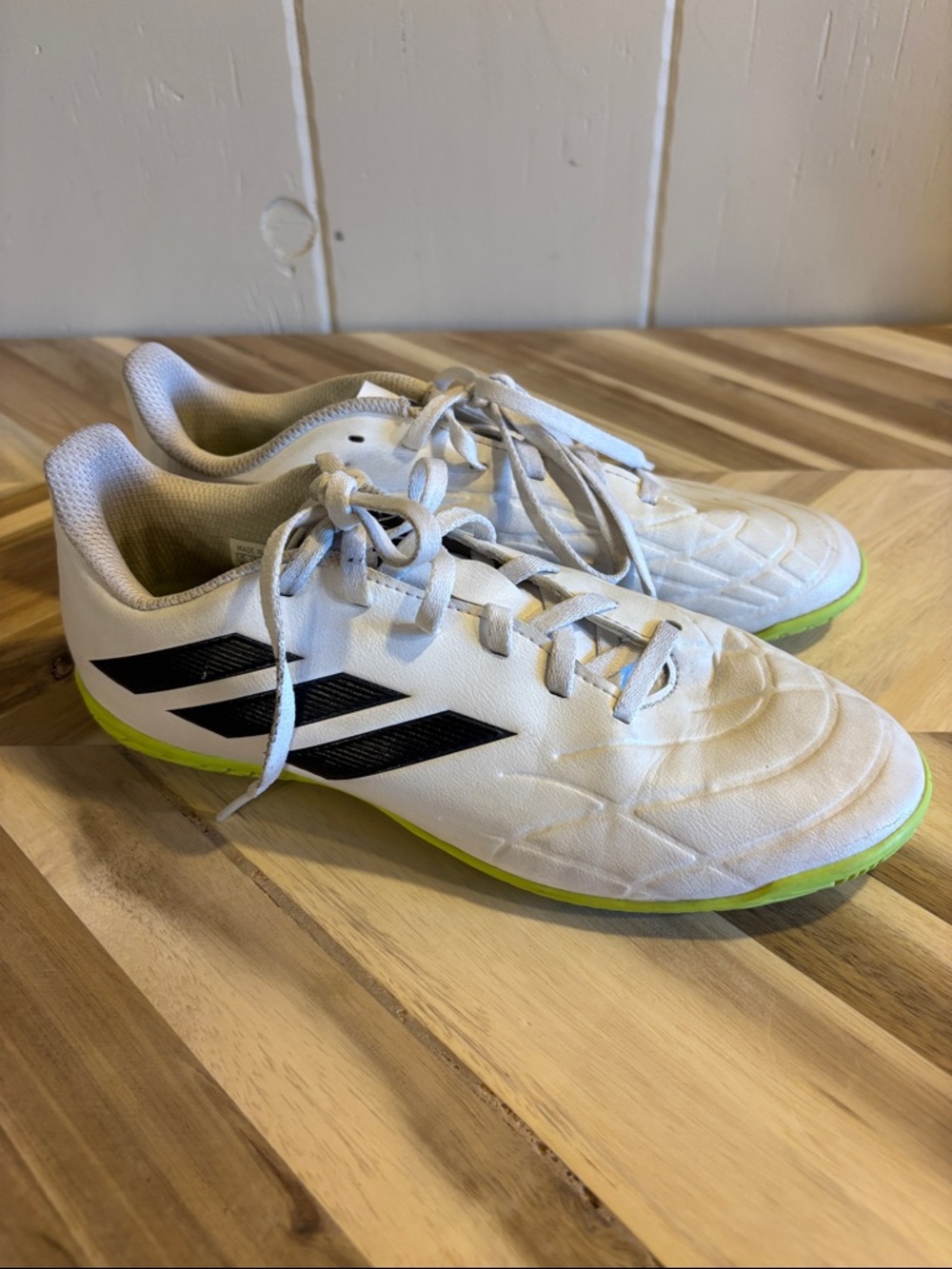 adidas Kids Copa Indoor Soccer Shoes with Black Stripes and Lime Accents